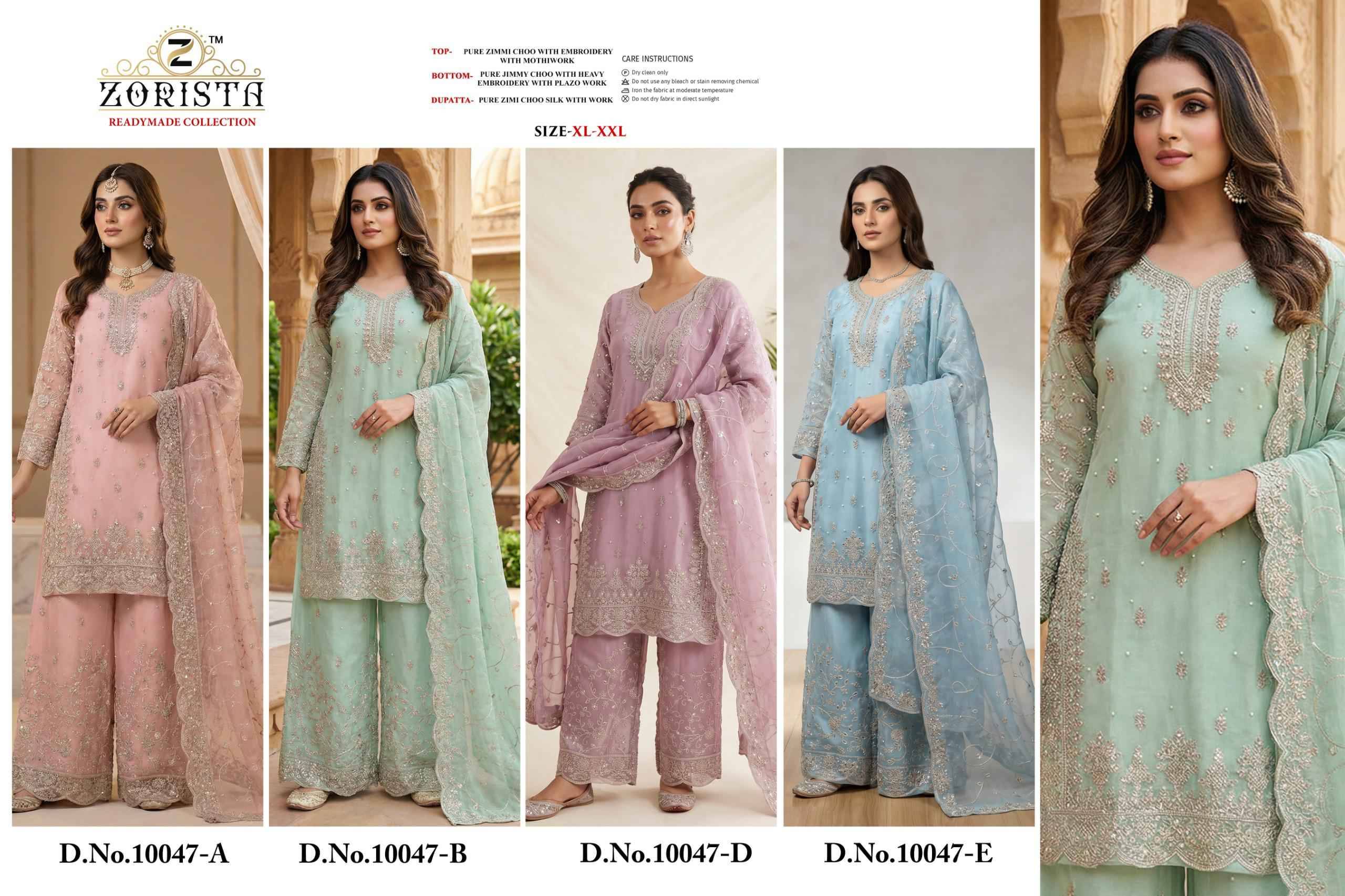 10047 Series By ZORISTA REDAYMADE  Pakistani Stylish Beautiful Colourful Printed & Embroidered Party Wear & Occasional Wear PURE ZIMMI CHOO Dresses At Wholesale Price